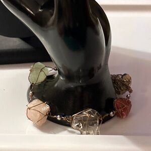 Vintage Mid Century Modern Cage Wrapped WIRE Polished TUMBLE STONE Bracelet